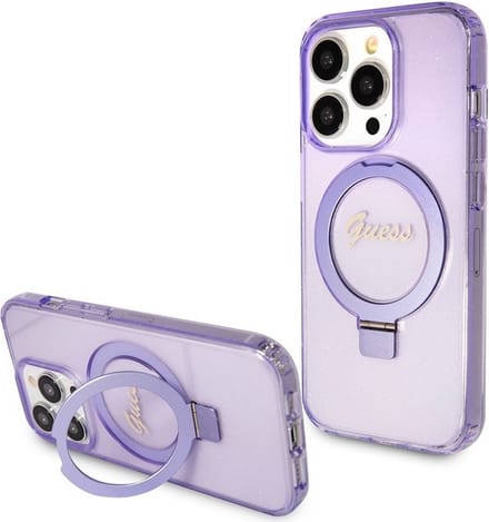 Guess Ring Glitter Back Case (MagSafe Compatible) - Geschikt voor Apple iPhone 15 Pro (6.1") - Paars