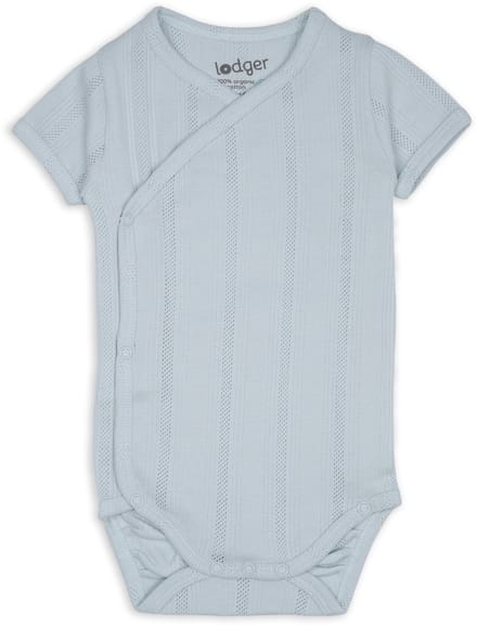 Lodger Romper met korte mouwen - Pointelle - Blauw - Maat 62 - bio katoen - Overslag romper