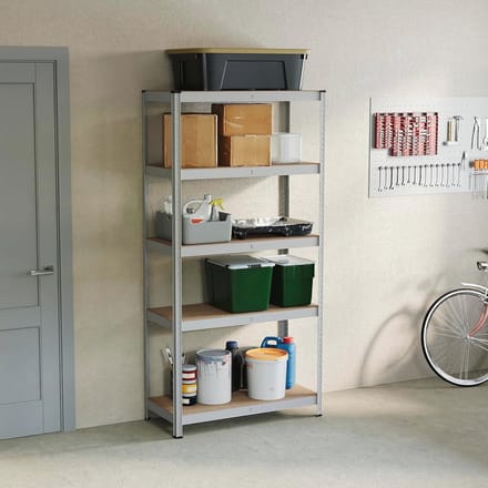 Vijf-laags Heavy Duty Opslagrek voor Garage - Staal en MDF met 875 kg Capaciteit