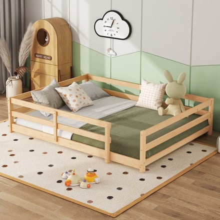 Sweiko Kinderbed - 140 x 200 cm - Massief hout - Veiligheidsomheining - Natuurlijke