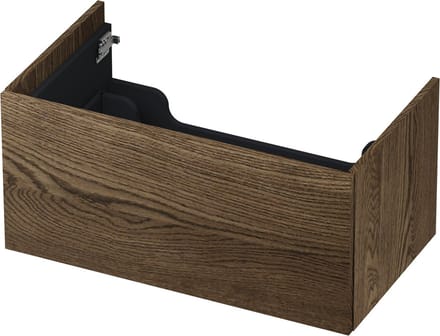 INK® wastafelonderkast 1 lade greeploos push to open echt hout 80x45x38cm, massief eiken charcoal