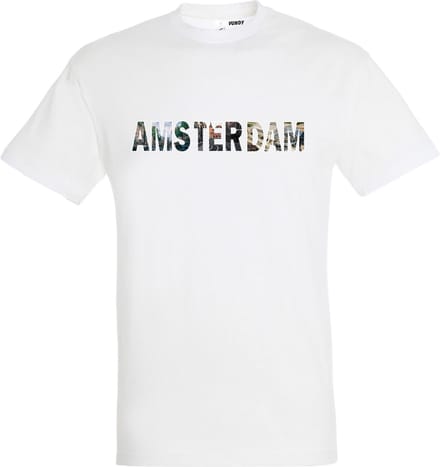 T-shirt AMSTERDAM | Amsterdam skyline | leuke cadeaus voor mannen | Wit | maat L