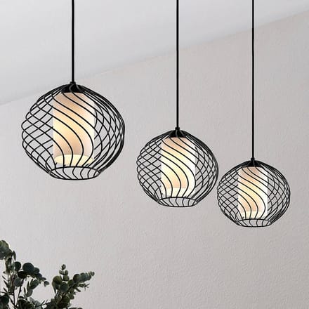 Lindby - hanglamp - 3lichts - Staal, glas - H: 21 cm - E27 - zwart, wit