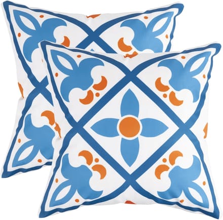 buitenkussen hoes 2stuks 45x45 blauw geel oranje wit design7