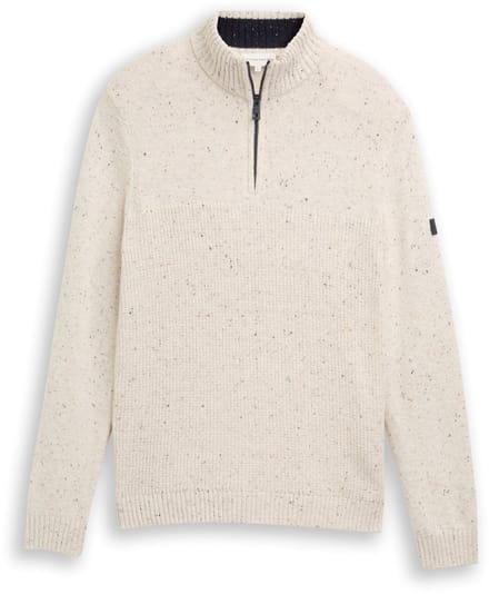 Tom Tailor - Troyer gebreide trui met mix van structuren - Maat S - offwhite melange multi neps