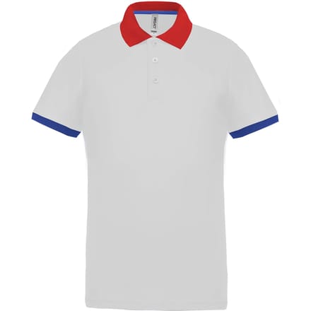 Herensportpolo 'Proact' met korte mouwen White/Red/Blue - M