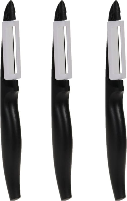 Excellent Houseware dunschiller/aardappelmesje - 3x stuks - kunststof - zwart