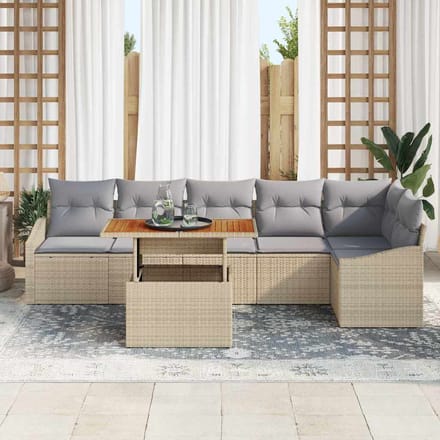 vidaXL Tuin Eettafel Set met kussen 7 pcs Beige en Grijs