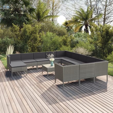 vidaXL - 13-delige - Loungeset - met - kussens - poly - rattan - grijs