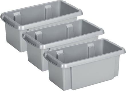 Sunware Opslagbox Nesta - 3x - kunststof - 7L - grijs - 38 x 21 x 14 cm - stapelbaar