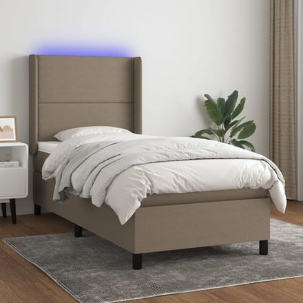 vidaXL - Boxspring - met - matras - en - LED - stof - taupe - 80x200 - cm