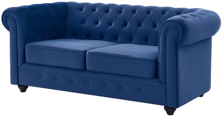 Vente-unique Zitbank en fauteuil CHESTERFIELD - velours - koningsblauw