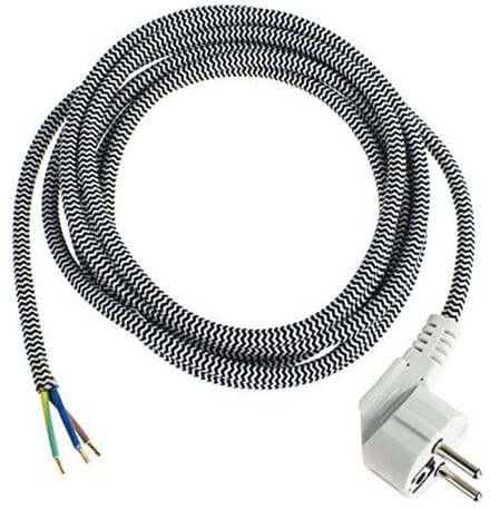 Iron Connection Textiellijn met Schuine Stekker - IP20, 3 meter Kabel - Zwart/Wit
