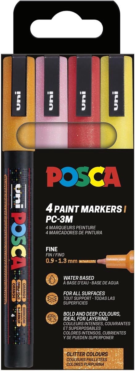 Uni Posca Verfmarker 4 Set 3M Glitter Warm