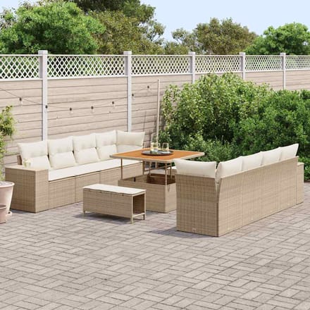 vidaXL Tuinbank Set met kussen 11 pcs Beige en Crème poly rattan