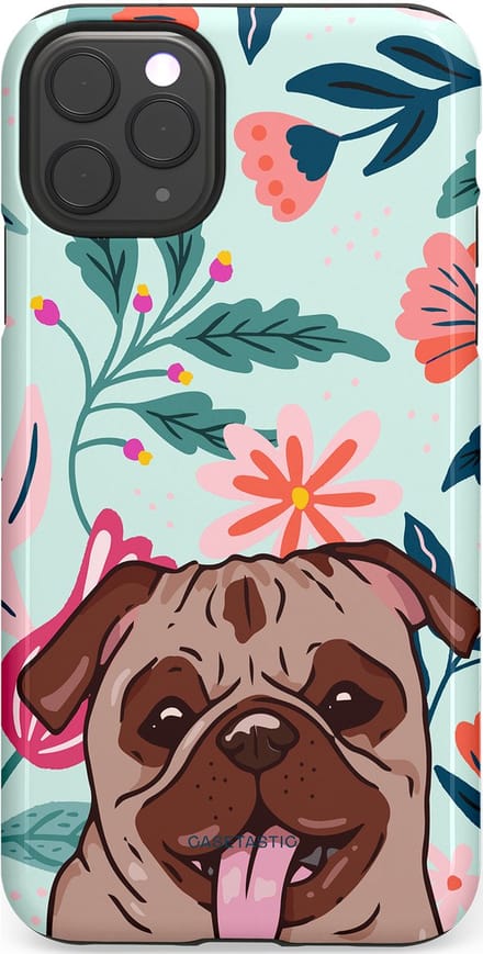 Casetastic hoesje geschikt voor Apple iPhone 11 Pro Max - Dubbellaagse bescherming - Mopslik - Fashion Case - Lichtgrijs Taupe Wit Petrol