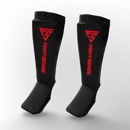 FIGHTSENSE Scheenbeschermers – Instep Scheenkousen – ZWART/ROOD – Voor Kickboksen & MMA