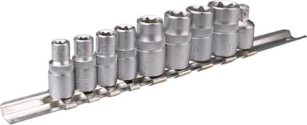 Topex - Torx Dopsleutelset - 1/4", 3/8" - 9 delig - Chroom-vanadiumstaal