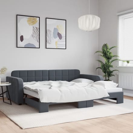 vidaXL - Slaapbank - met - onderschuifbed - 90x200 - cm - fluweel - donkergrijs