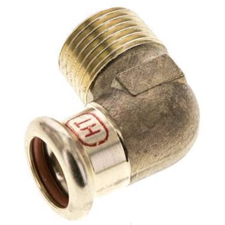 90 graden L-Perskoppeling - 15mm Persmof & R 1/2'' Buiseinde - Koperlegering