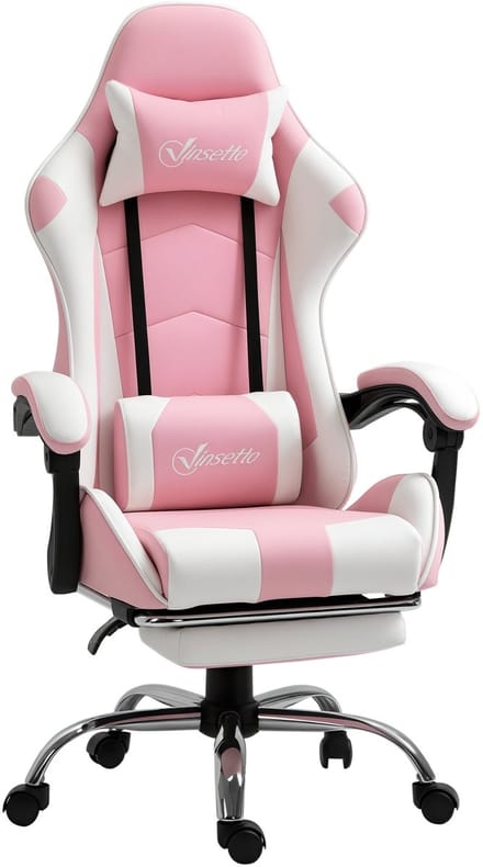 Vinsetto gamingstoel - met verstelbare rugleuning - roze + wit