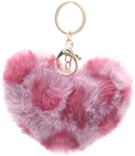 Sleutelhanger fluffy roze - 10 Centimeter - Zacht en cosy - hartje, tashanger - Damesdingetjes