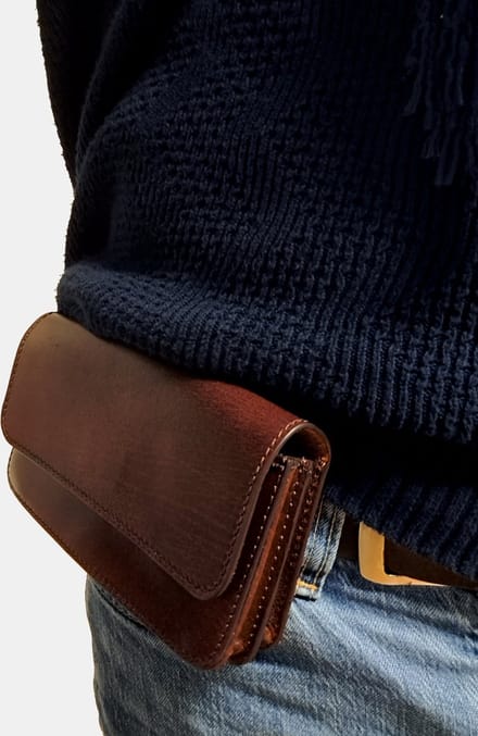 Telefoon tasje voor aan de riem dubbel vaks brandy (brown)