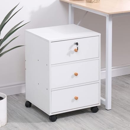 Mobiele Archiefkast met 3 Laden - Afsluitbare Rollende Opbergkast voor Onder Bureau