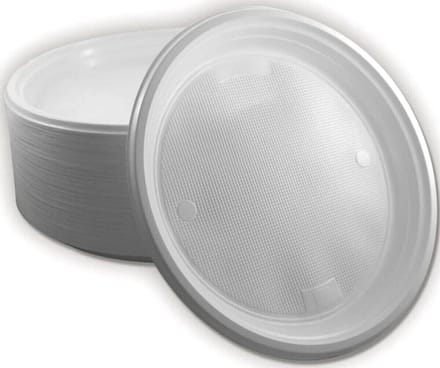 100 x ongedeeld menuborden, herbruikbare plastic borden, Ø 22 cm, plastic serviesset