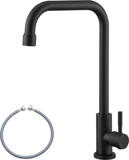 Cecipa MAX Koudwaterkraan Keuken - L-uitloop - Mat Zwart - 360° Draaibare Keukenkraan - RVS 304