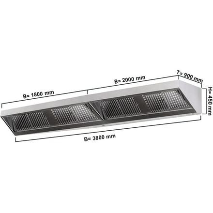 GGM Gastro Wandhaube - 3800mm - mit Filter & Lampe Zilver