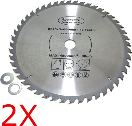 2X Cirkelzaagblad Ø 315 x 3 x Ø 30mm 48 Tands incl verloopringen 20 en 16mm