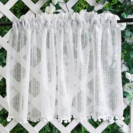 Lace Gordijnen met Bollen - Korte Polyester Gordijnen - 63 x 100 cm
