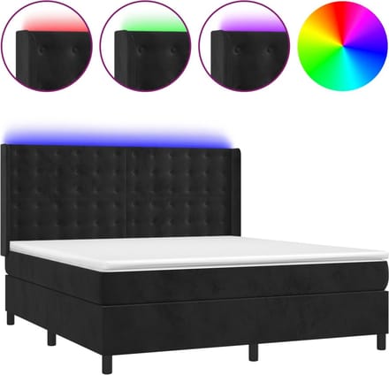 vidaXL - Boxspring - met - matras - en - LED - fluweel - zwart - 160x200 - cm