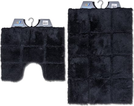 Wicotex - Badmat set met Toiletmat - WC mat met uitsparing ruit Zwart - Antislip onderkant