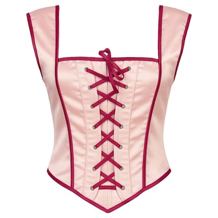 Satijnen Corset Top Lichtroze met Donkerroze Accenten – Vetersluiting – Feest & Verkleed