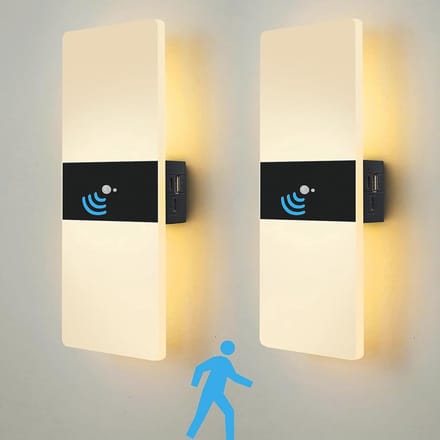 Moderne USB Oplaadbare LED Wandlamp met Bewegingssensor voor Binnen - Draadloze Magnetische Wandverlichting 2 Stuks - Warm Wit 3000K