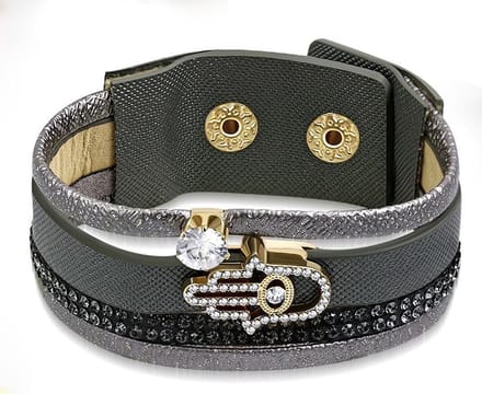 Amanto Armband Cosmo Grey - PU Leer - Hamsa - 25mm - 22cm