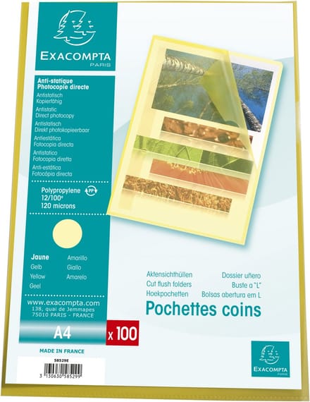 Exacompta 10x Pak 100 L-mappen - gestructureerde PP 12/100e - A4 - Geel - 58529E