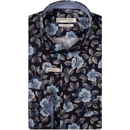 Giordano Overhemd Maggiore Semi Cutaway Liberty Large Flower Pattern Navy-Bruin / male