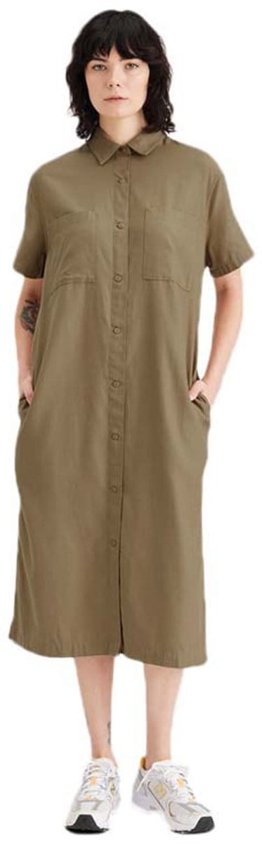 Dockers Button Front Midi-jurk Met Korte Mouwen Bruin M Vrouw