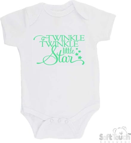 Soft Touch Romper "Twinkle winkle little star" Unisex Katoen Wit/mint Maat 56/62