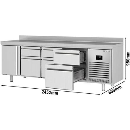 GGM Gastro Kühltisch Premium PLUS - 2452x600mm - mit 1 Tür - 6 Schubladen - mit Aufkantung