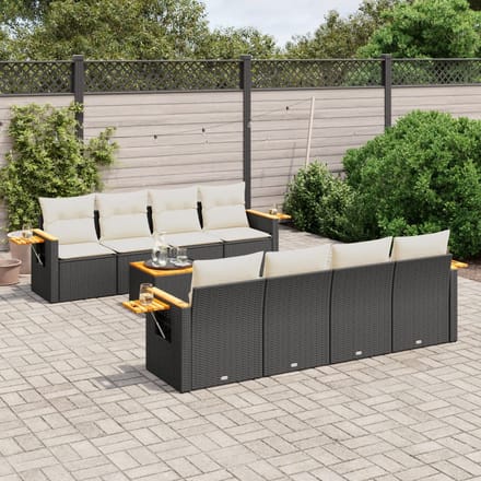 vidaXL - 9-delige - Loungeset - met - kussens - poly - rattan - zwart