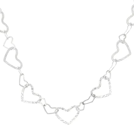 Ketting verbonden hartjes - zilver