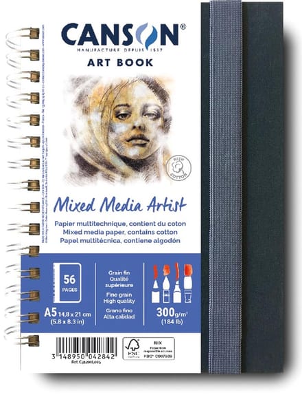 Canson Mixed Media Artist tekenboek | 28 vellen | 300 g/m² | ft 14 | 8 x 21 cm (A5)