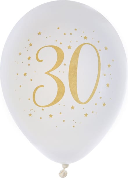 Santex verjaardag leeftijd ballonnen 30 jaar - 8x stuks - wit/goud - 23 cm - Feestartikelen