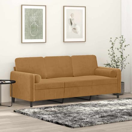 vidaXL Driezitsbank met sierkussens 180 cm fluweel bruin