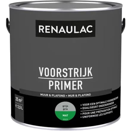 Renaulac Primer - Muur En Plafond - Mat Grijs - 2,5l