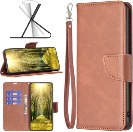 MobyDefend Hoesje - Geschikt voor iPhone 15 Plus - Wallet Book Case Met Koord - Bruin